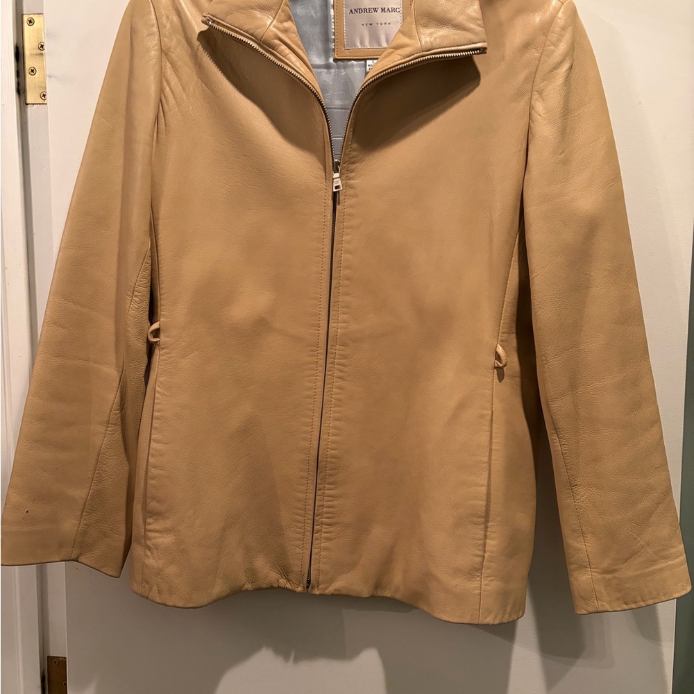 Andrew Marc Beige Leather Jacket for Women